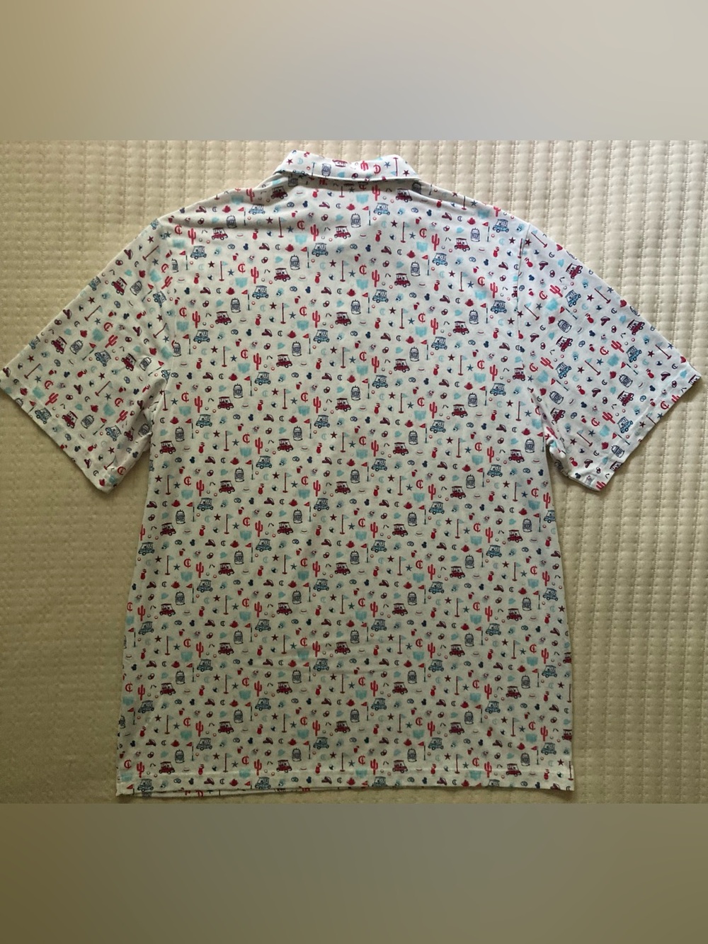 Criquet Golf Beer Themed AOP Polo Shirt Men’s XL White Red Blue Poly Pima Cotton - Picture 4 of 10